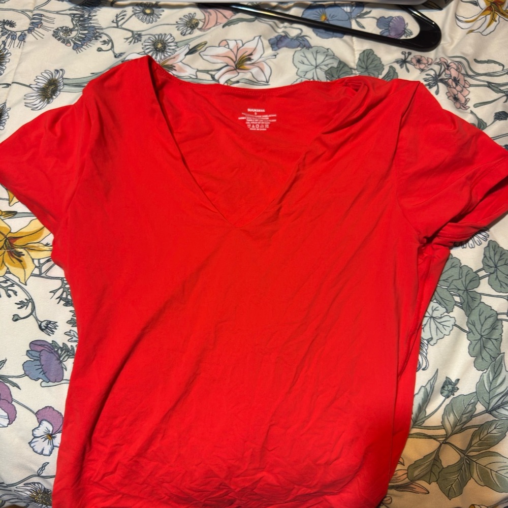 Vibrant Red V-Neck Short Sleeve Tee